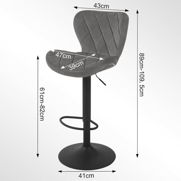 Rootz drejelig barstol - Skrankestol - Justerbar højde - Fløjlssæde - Metalkonstruktion - 47cm x 89-109,5cm x 54cm