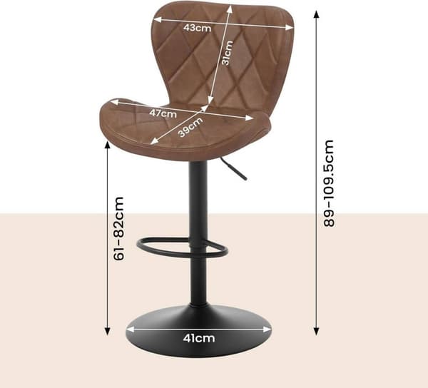 Rootz Swivel Bar Pall - Vintage bistrostol - Justerbar i höjdled - konstläder - Ergonomisk design - Metall fotstöd - 47cm x 109,5cm x 54cm