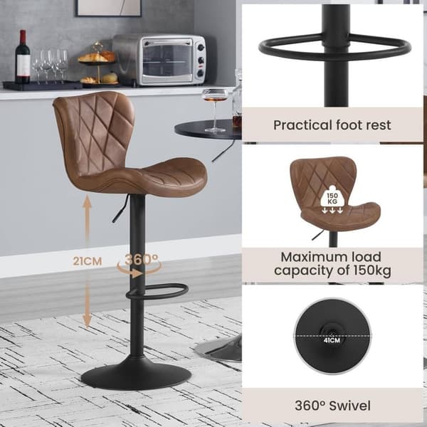 Rootz Swivel Bar Pall - Vintage bistrostol - Justerbar i höjdled - konstläder - Ergonomisk design - Metall fotstöd - 47cm x 109,5cm x 54cm