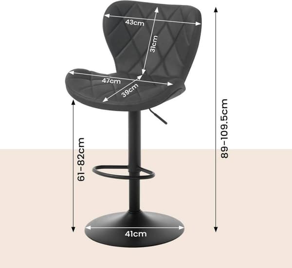 Rootz kääntyvä baarijakkara - Keittiöjakkara - Työtuoli - Laadukas keinonahka - Säädettävä korkeus - Ergonominen muotoilu - 47 cm x (89-109,5 cm) x 54