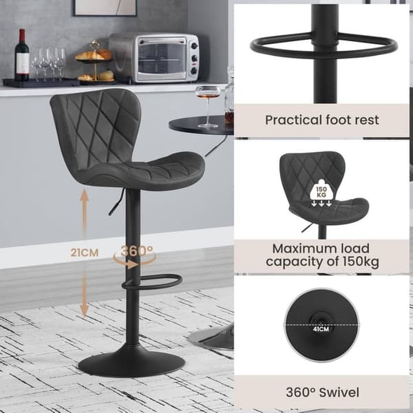 Rootz kääntyvä baarijakkara - Keittiöjakkara - Työtuoli - Laadukas keinonahka - Säädettävä korkeus - Ergonominen muotoilu - 47 cm x (89-109,5 cm) x 54