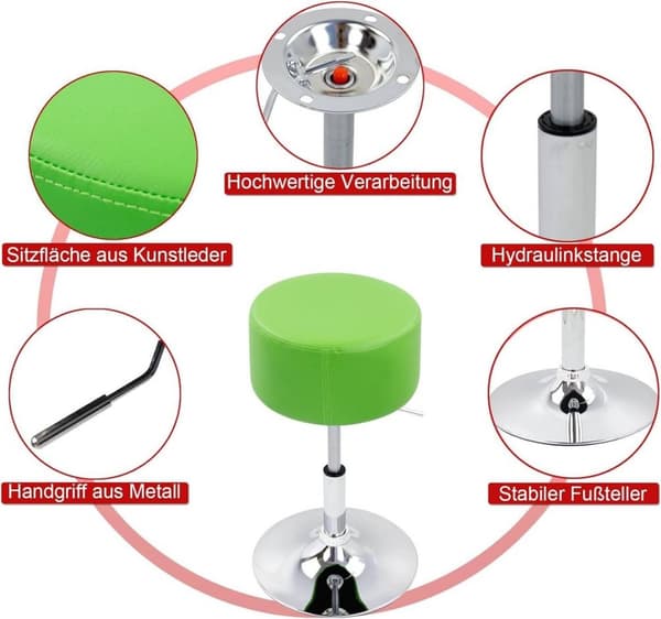 Rootz drejelig barstol - lavprofilstol - justerbar skammel - imiteret læder - 33,5 cm sæde - 52-67 cm højde - 38,5 cm base