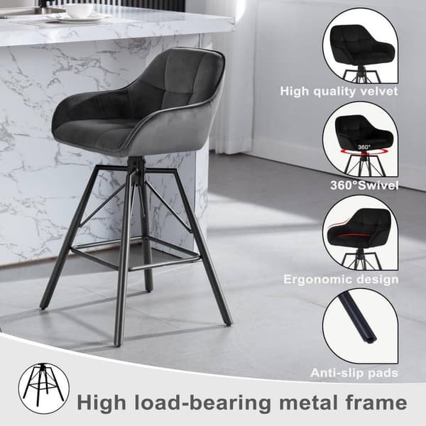 Rootz Velvet Barstolssæt - Køkkentaburet - 360° roterende skammel - Høj komfort - Ergonomisk design - Metalstel - 51cm x 94,5cm x 53cm