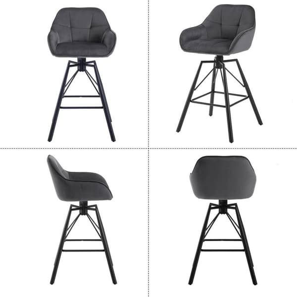 Rootz Velvet Barstolssæt - Køkkentaburet - 360° roterende skammel - Høj komfort - Ergonomisk design - Metalstel - 51cm x 94,5cm x 53cm