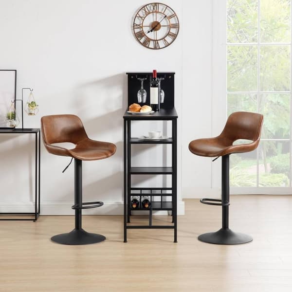 Rootz Vintage keinonahkainen baarijakkara - Vedenpitävä - Hankausta kestävä - Ergonominen - Säädettävä korkeus - Ruskea - 48cm x (85-105,5)cm x 49cm