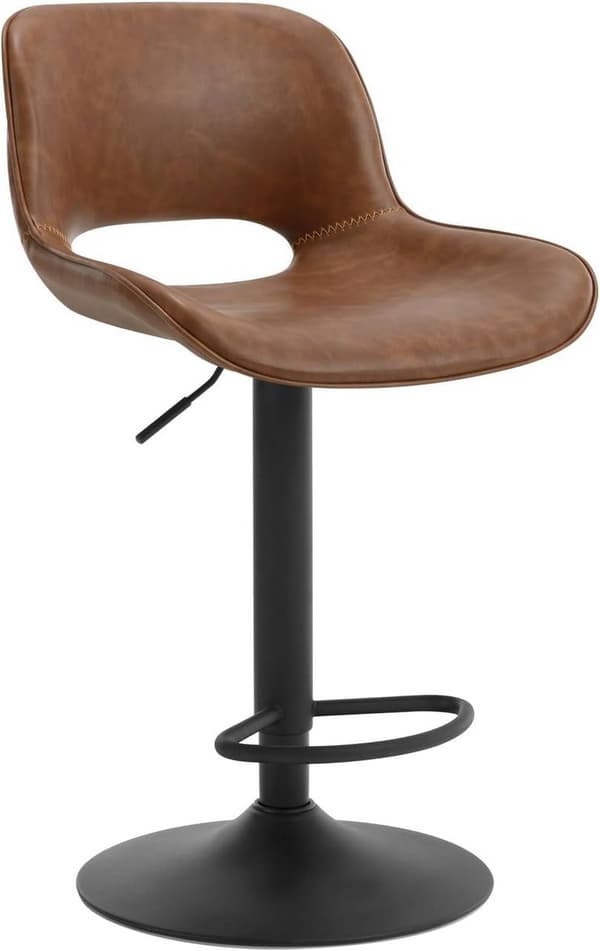 Rootz Vintage imiteret læder barstol - Vandtæt - Slidbestandig - Ergonomisk - Justerbar højde - Brun - 48cm x (85-105,5)cm x 49cm