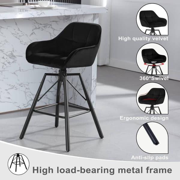 Rootz Velvet Barstol Set - Snittstolar - Hög komfort - Ergonomisk design - 51cm x 94,5cm x 53cm - Krämfärgad, mörkgrå, svart