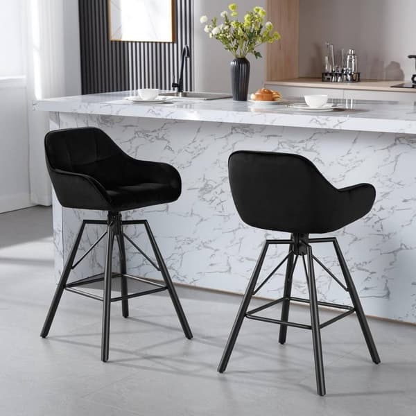 Rootz Velvet Barstol Set - Snittstolar - Hög komfort - Ergonomisk design - 51cm x 94,5cm x 53cm - Krämfärgad, mörkgrå, svart