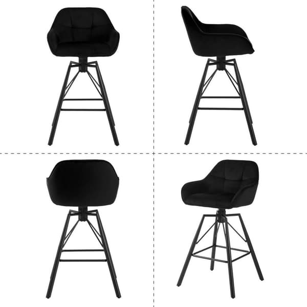 Rootz Velvet Barstol Set - Snittstolar - Hög komfort - Ergonomisk design - 51cm x 94,5cm x 53cm - Krämfärgad, mörkgrå, svart
