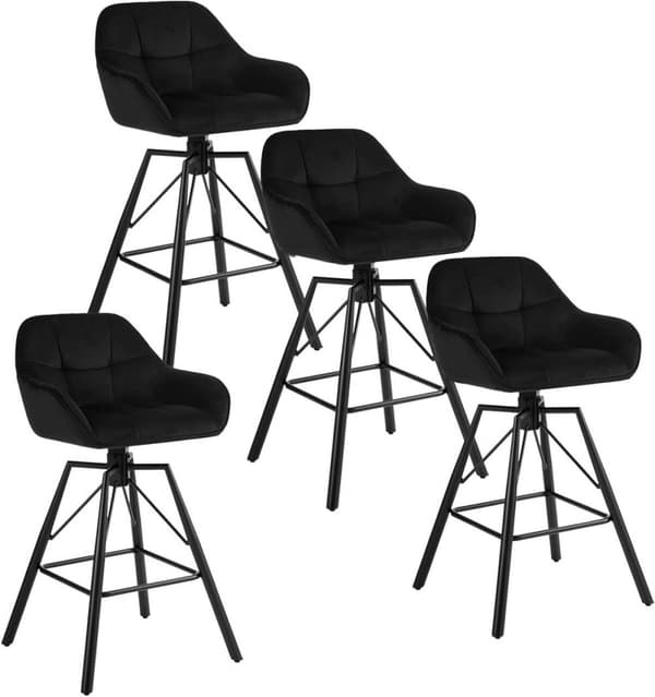 Rootz Velvet Barstol Set - Snittstolar - Hög komfort - Ergonomisk design - 51cm x 94,5cm x 53cm - Krämfärgad, mörkgrå, svart