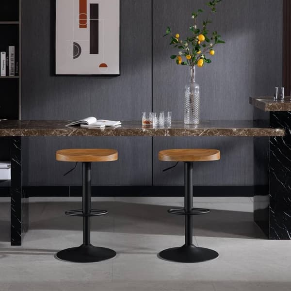 Rootz træbarstolssæt - drejestole - køkkenøstole - fyrretræ - drejeligt sæde - højdejusterbar - 41,5 cm x (60-81 cm) x 31,5 cm