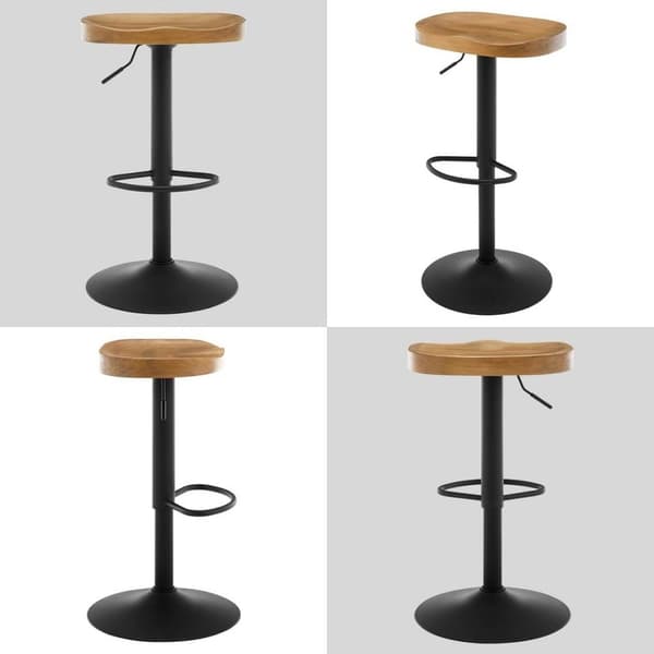Rootz træbarstolssæt - drejestole - køkkenøstole - fyrretræ - drejeligt sæde - højdejusterbar - 41,5 cm x (60-81 cm) x 31,5 cm