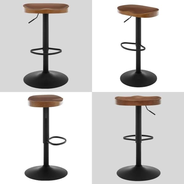 Rootzin puinen baarijakkara - Keittiösaaren jakkara - Massiivipuinen istuin - Korkeussäädettävä - Käännettävä - Ergonominen jalkatuki - φ 41 cm - Rusk