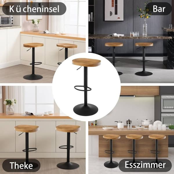 Rootzin puinen baarijakkara - Keittiösaaren jakkara - Kääntyvä istuin - Korkeussäädettävä - Massiivipuinen istuin - Ergonominen jalkatuki - 41,5 cm x