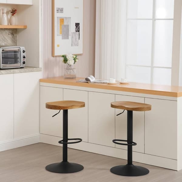 Rootzin puinen baarijakkara - Keittiösaaren jakkara - Kääntyvä istuin - Korkeussäädettävä - Massiivipuinen istuin - Ergonominen jalkatuki - 41,5 cm x