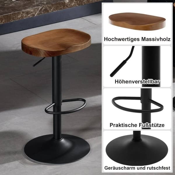 Rootzin puiset baarijakkarat - Kitchen Island -jakkara - Kääntyvä jakkara - Säädettävä korkeus - Ergonominen jalkatuki - Massiivipuinen istuin - 41,5
