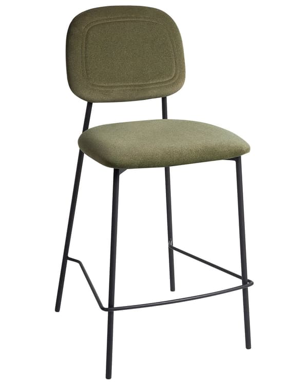 Sett med 2 Barstoler Olivengrønn Fløyelspolstring Svart Jernramme Benkehøyde Sete Spisestuemøbler Moderne Design