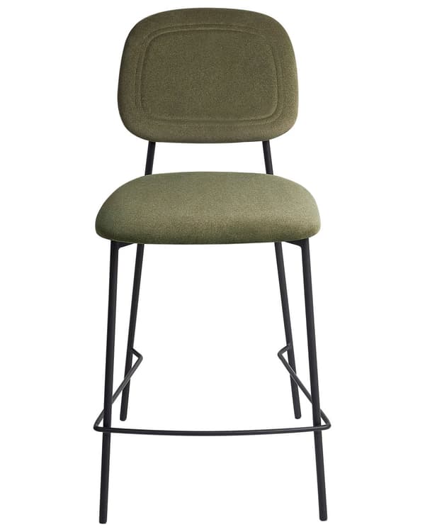Sett med 2 Barstoler Olivengrønn Fløyelspolstring Svart Jernramme Benkehøyde Sete Spisestuemøbler Moderne Design
