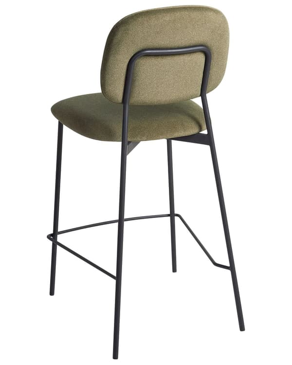 Sett med 2 Barstoler Olivengrønn Fløyelspolstring Svart Jernramme Benkehøyde Sete Spisestuemøbler Moderne Design