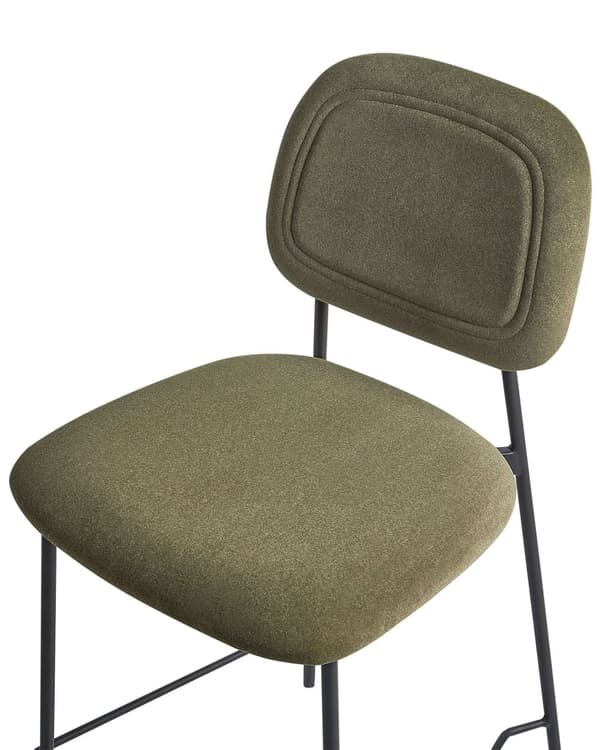Sett med 2 Barstoler Olivengrønn Fløyelspolstring Svart Jernramme Benkehøyde Sete Spisestuemøbler Moderne Design