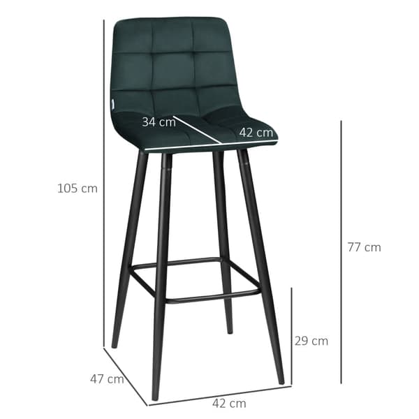 Rootz baarijakkarasarja 2 kpl - Keittiöjakkarat - Samettikangas - Ergonominen muotoilu - Tukeva teräsrunko - Vihreä - 42cm x 47cm x 105cm