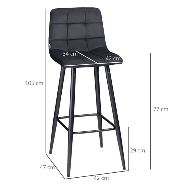 Rootz baarijakkarat 2 kpl - Keittiöjakkarat - Ruokailutuolit - Samettikangas - Teräsjalat - 42cm x 47cm x 105cm