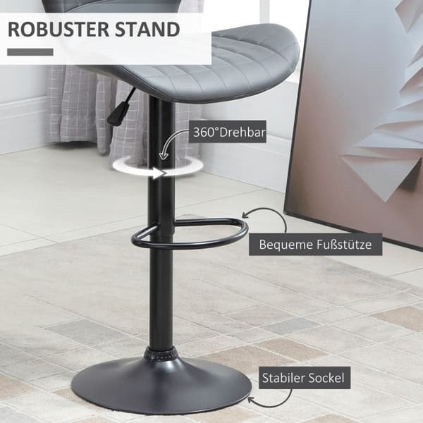 Rootz keinonahkainen baarijakkarasarja - Korkeussäädettävät jakkarat - Kääntyvät istuimet - Teräsrunko - Harmaa - 47cm x 51,5cm x 89-109cm