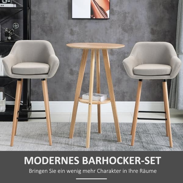 Rootz Modern Barstolar Set med 2 - Moderna köksstolar - Ben av bokträ - Andningsbart tyg - Beige - 55cm x 48cm x 100cm