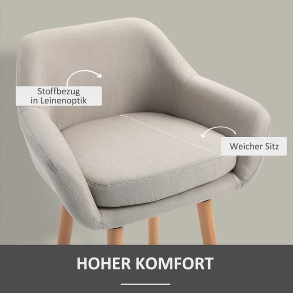 Rootz Modern Barstolar Set med 2 - Moderna köksstolar - Ben av bokträ - Andningsbart tyg - Beige - 55cm x 48cm x 100cm