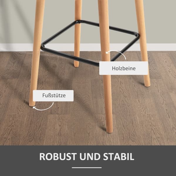 Rootz Modern Barstolar Set med 2 - Moderna köksstolar - Ben av bokträ - Andningsbart tyg - Beige - 55cm x 48cm x 100cm