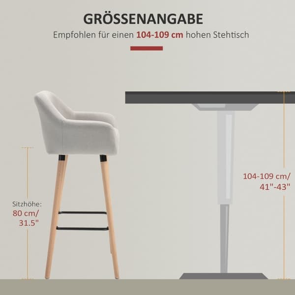 Rootz Modern Barstolar Set med 2 - Moderna köksstolar - Ben av bokträ - Andningsbart tyg - Beige - 55cm x 48cm x 100cm