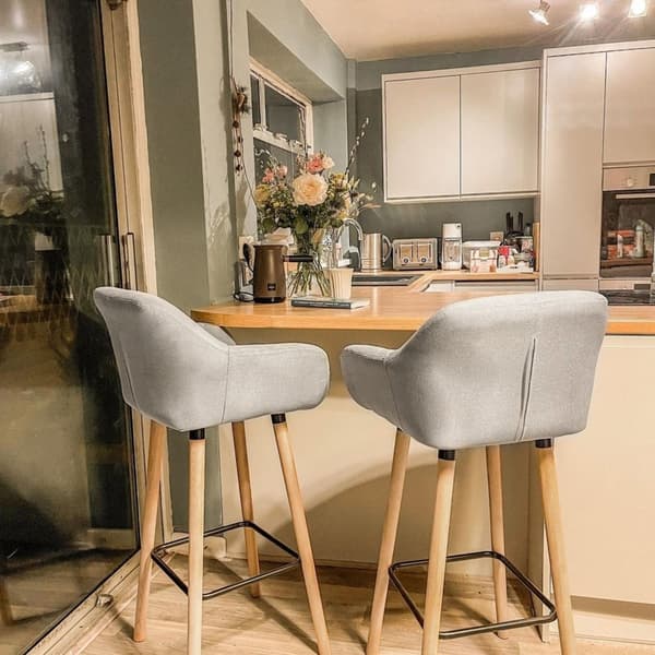 Rootz Modern Barstolar Set med 2 - Moderna köksstolar - Ben av bokträ - Andningsbart tyg - Beige - 55cm x 48cm x 100cm