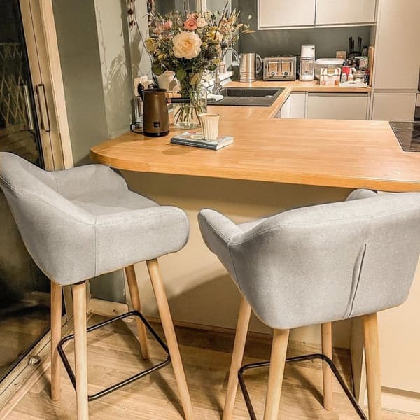 Rootz Modern Barstolar Set med 2 - Moderna köksstolar - Ben av bokträ - Andningsbart tyg - Beige - 55cm x 48cm x 100cm