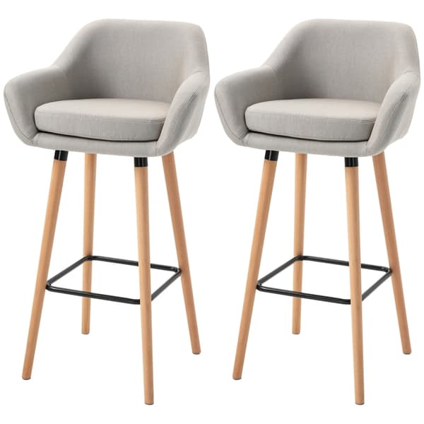 Rootz Modern Barstolar Set med 2 - Moderna köksstolar - Ben av bokträ - Andningsbart tyg - Beige - 55cm x 48cm x 100cm