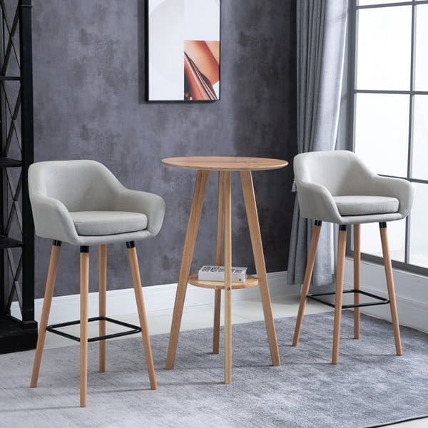 Rootz Modern Barstolar Set med 2 - Moderna köksstolar - Ben av bokträ - Andningsbart tyg - Beige - 55cm x 48cm x 100cm