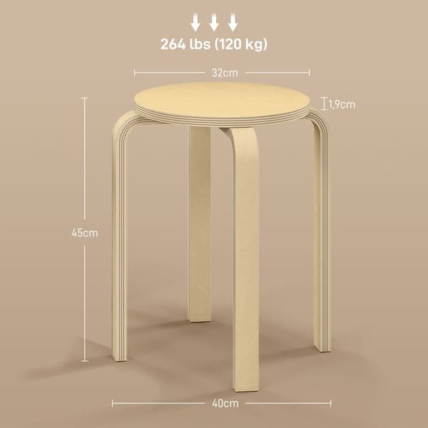 Rootz Set med 4 stapelbara pallar - Runda pallar - Platssparande - Spånskiva - Halkfria fotkuddar - Ø40cm x 45cm