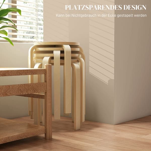 Rootz Set med 4 stapelbara pallar - Runda pallar - Platssparande - Spånskiva - Halkfria fotkuddar - Ø40cm x 45cm