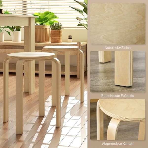 Rootz Set med 4 stapelbara pallar - Runda pallar - Platssparande - Spånskiva - Halkfria fotkuddar - Ø40cm x 45cm