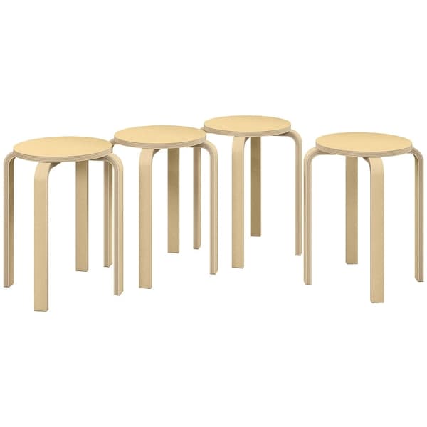 Rootz Set med 4 stapelbara pallar - Runda pallar - Platssparande - Spånskiva - Halkfria fotkuddar - Ø40cm x 45cm