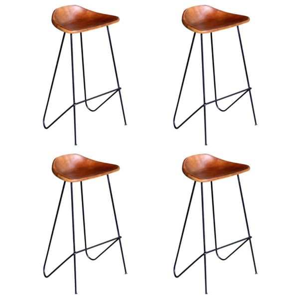 Barstolar 4 st brun äkta läder