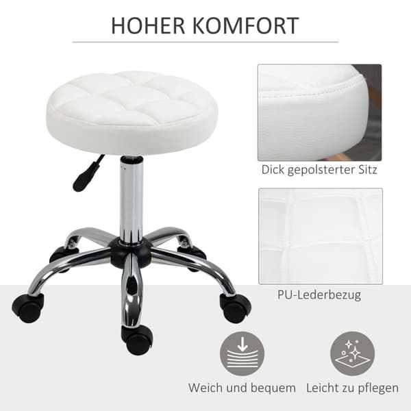 Rootz Swivel Pall - Rullande pall - Höjdjusterbar salongspall - Imiterat läder - Armlös design - Elegant vadderat mönster - 35,5 cm x 51-67 cm