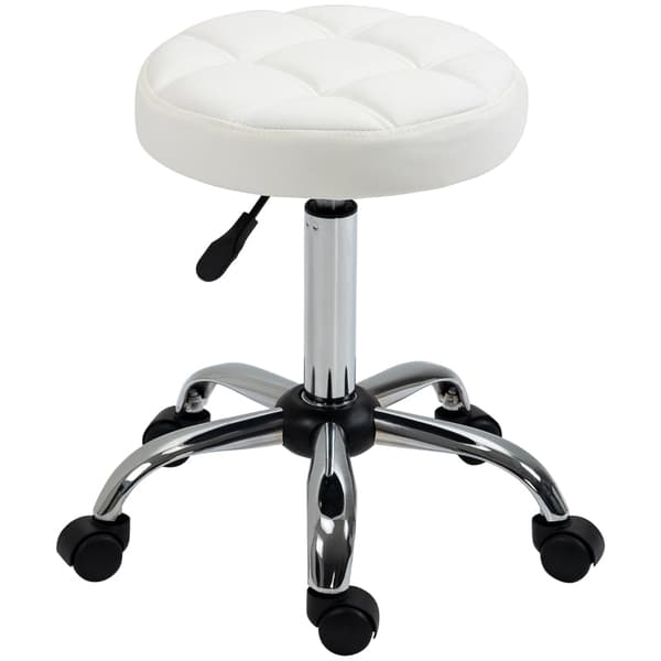 Rootz Swivel Pall - Rullande pall - Höjdjusterbar salongspall - Imiterat läder - Armlös design - Elegant vadderat mönster - 35,5 cm x 51-67 cm