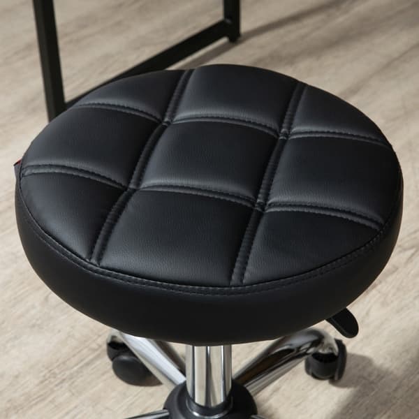 Rootz Salon Pall - Rolling Pall - Justerbar Pall - Imiterat läder - Vridbar pall - 35,5 cm x 51-67 cm - Svart+Silver