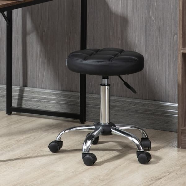 Rootz Salon Pall - Rolling Pall - Justerbar Pall - Imiterat läder - Vridbar pall - 35,5 cm x 51-67 cm - Svart+Silver