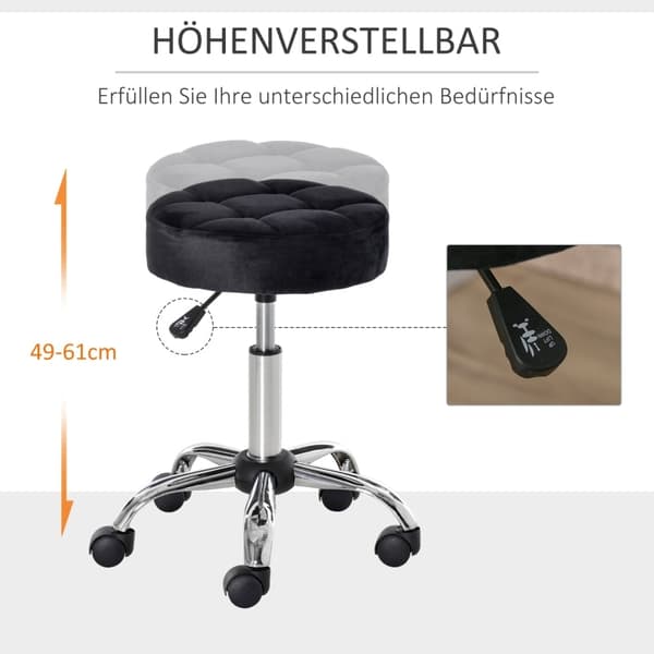 Rootz Salon Pall - Vridbar pall - Sammetsöverdrag - 360 graders hjul - Justerbar i höjdled - 35cm x 49-61cm - Elegant design