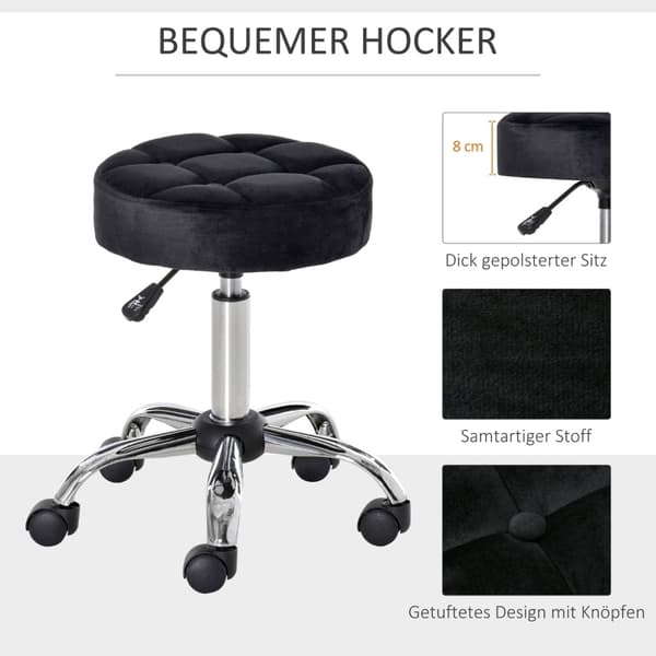 Rootz Salon Pall - Vridbar pall - Sammetsöverdrag - 360 graders hjul - Justerbar i höjdled - 35cm x 49-61cm - Elegant design