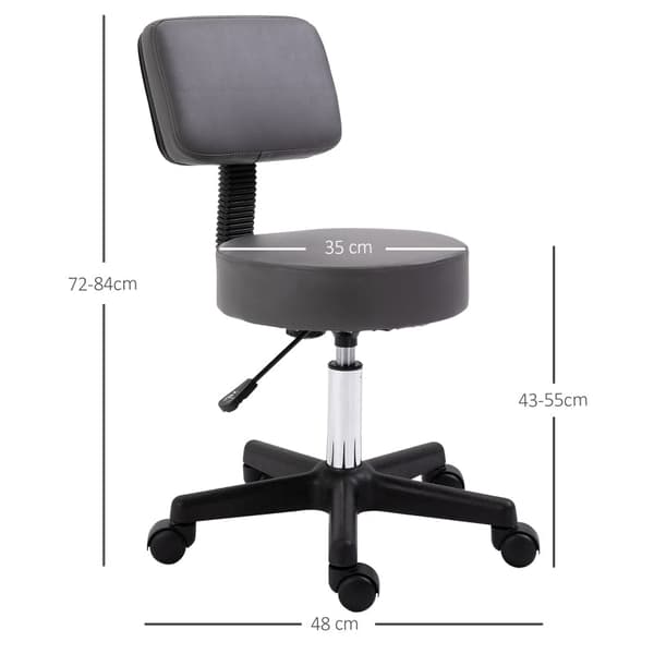 Rootz Round Salon Jakkara - Hierontajakkara - Kauneustuoli - Korkeussäädettävä - 35cm x 72-84cm - Keinonahka - Harmaa