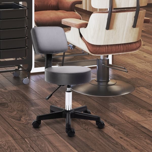 Rootz Round Salon Jakkara - Hierontajakkara - Kauneustuoli - Korkeussäädettävä - 35cm x 72-84cm - Keinonahka - Harmaa