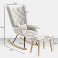 Miniatyrbillede 3 af 10: Rootz Loungestol med skammel - Gyngestol - Polstret stol og fodskammel - Fløjlspolstring - Gummitræben - Cremehvid - 66cm x 96cm x 101cm