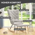 Miniatyrbillede 4 af 10: Rootz Loungestol med skammel - Gyngestol - Polstret stol og fodskammel - Fløjlspolstring - Gummitræben - Cremehvid - 66cm x 96cm x 101cm
